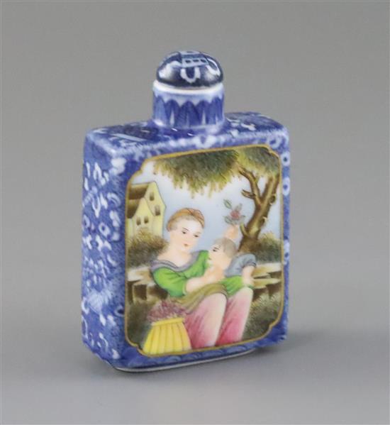 A Chinese enamelled porcelain rectangular snuff bottle, Daoguang mark possibly Republic period, H.8cm incl. stopper